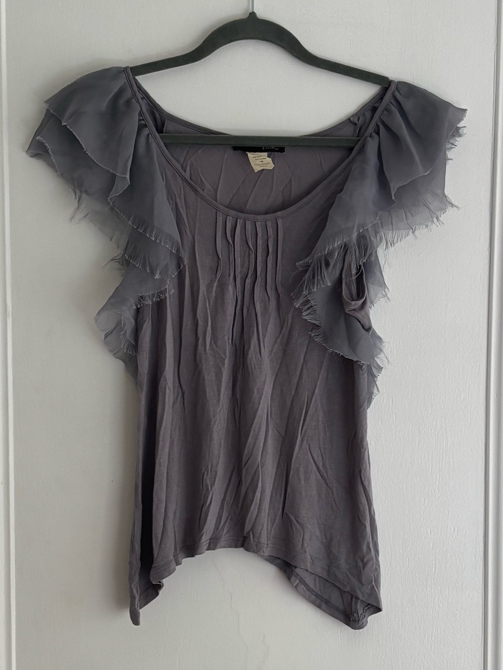 Lush Gray Ruffle Sleeve Scoop Neck Tank